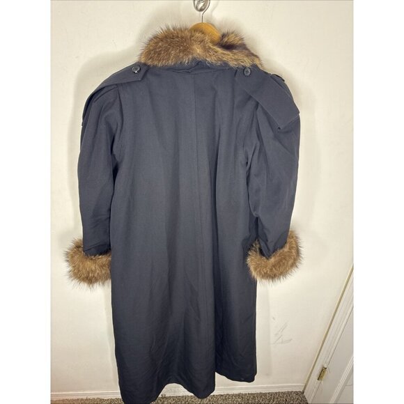 Vintage 80s Women’s L Black Wool Coat Real Fur Collar Cuffs Shoulder Pads - Picture 7 of 9